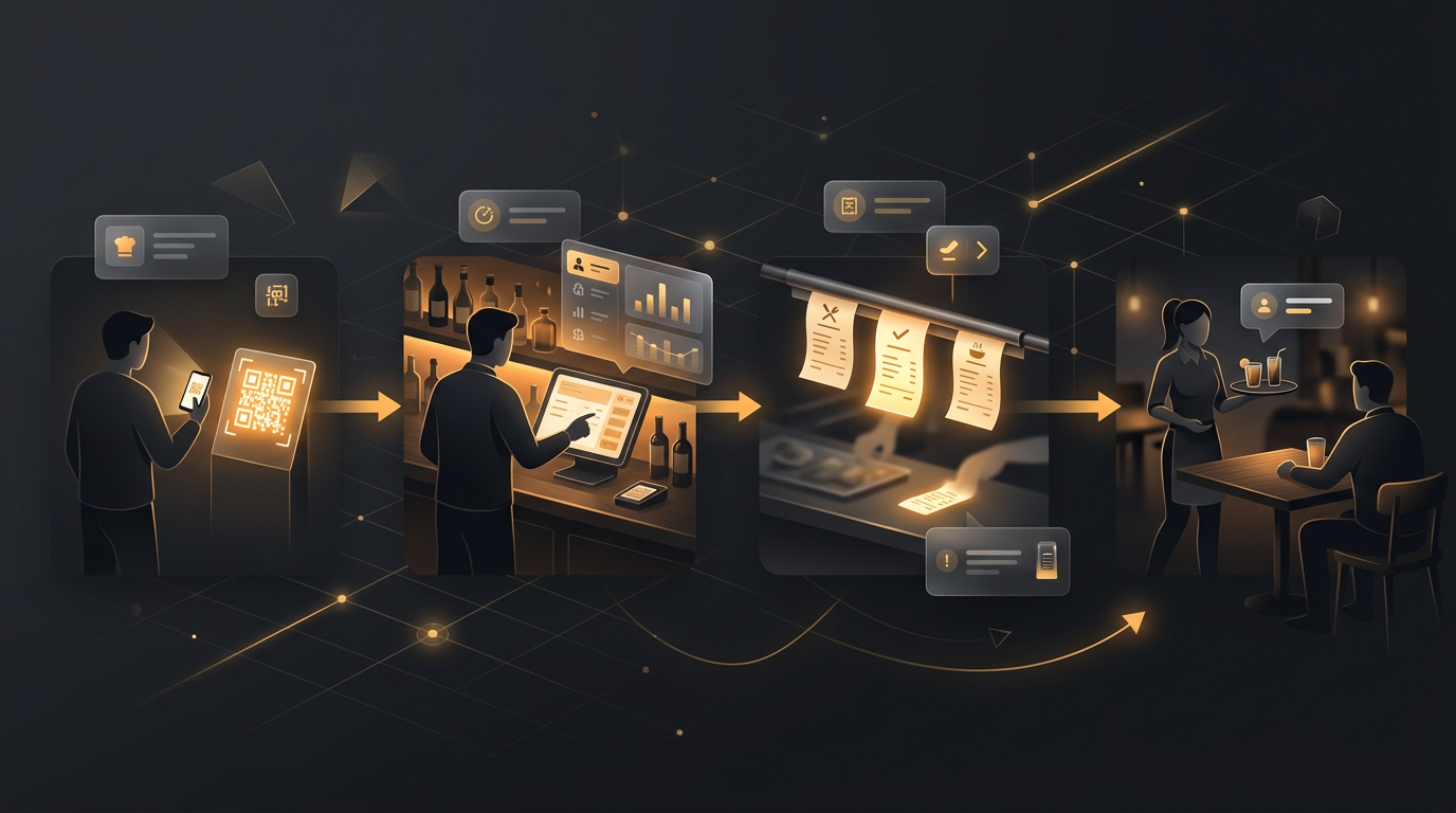 Abstract visualization of coordinated table service from order to delivery